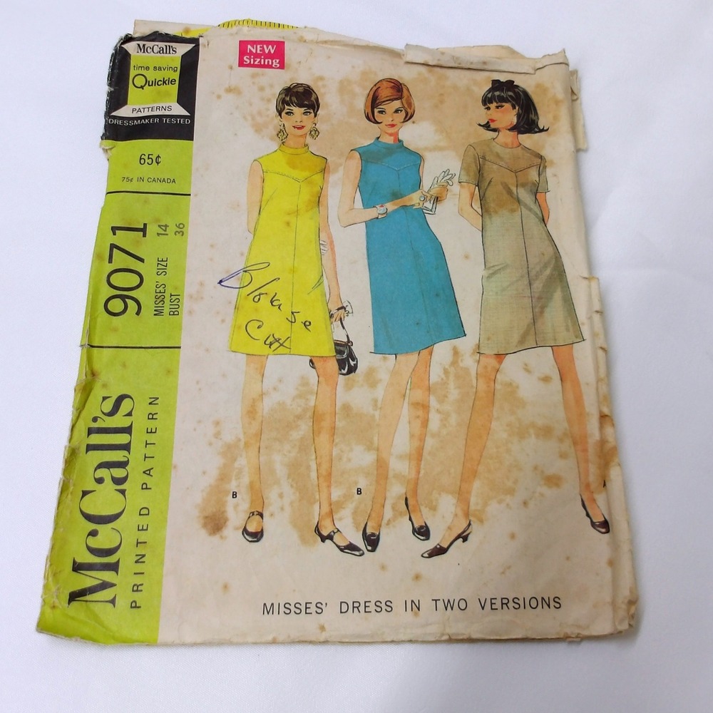 McCall's Sewing Pattern 9071 Misses' Dress in Two Versions Vintage/ #6360